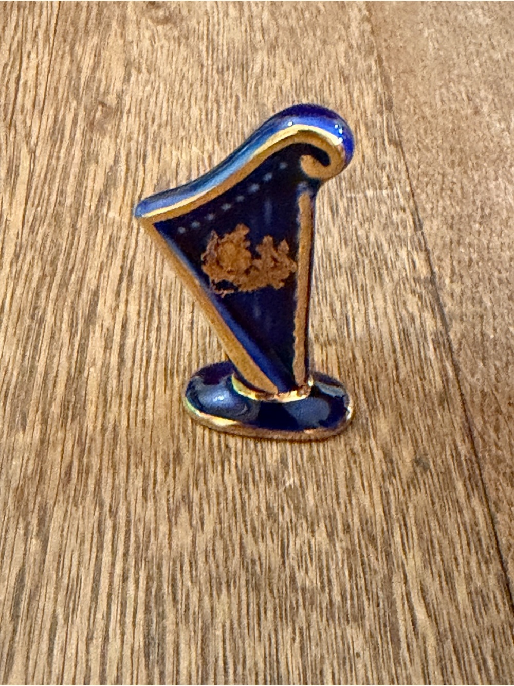 Limoges Deep Cobalt and Gold Miniature Porcelain Harp